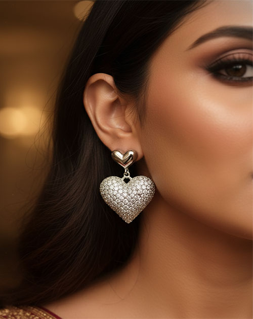 AD Sparkling Heart Drop Anti-Tarnish Silver Plated Earrings