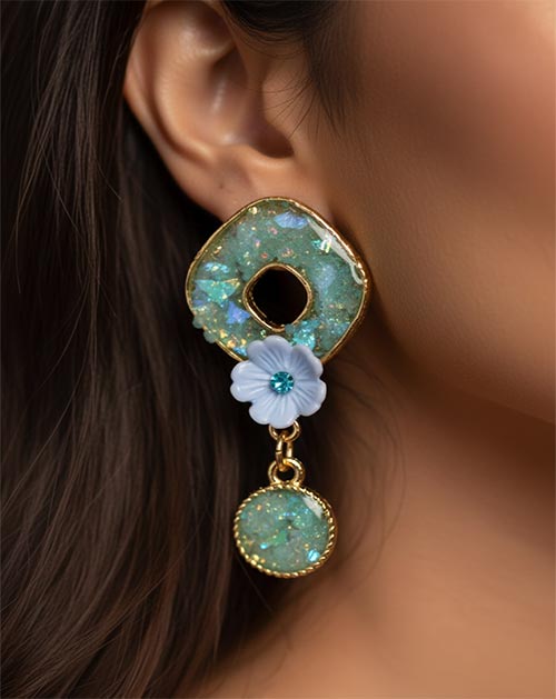 Aqua Petal Bloom Earrings