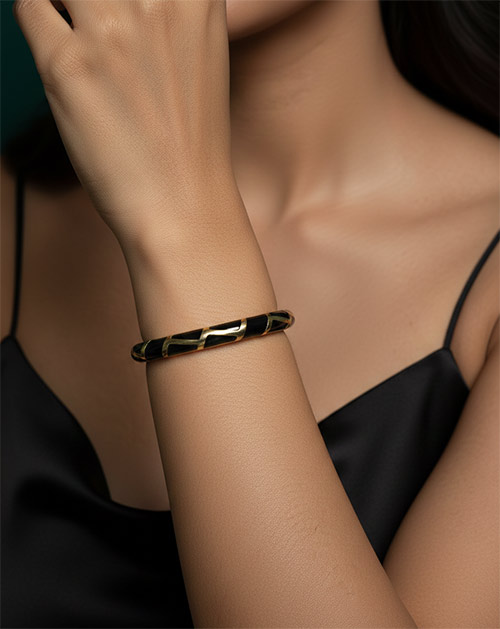 Black & Gold Link Bangle Bracelet for Women and Girl