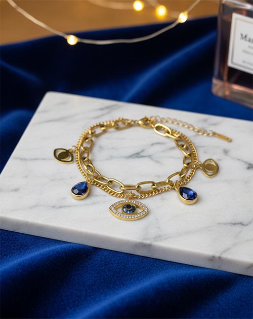 Blue Evil Eye Teardrop Crystal Anti-Tarnish Chain Bracelet