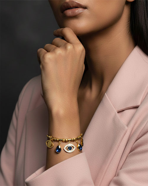 Blue Evil Eye Teardrop Crystal Anti-Tarnish Gold Plated Bracelet