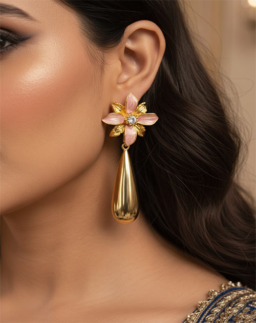 Blush Bloom Drop Anti-Tarnish Gold Plated Earrings