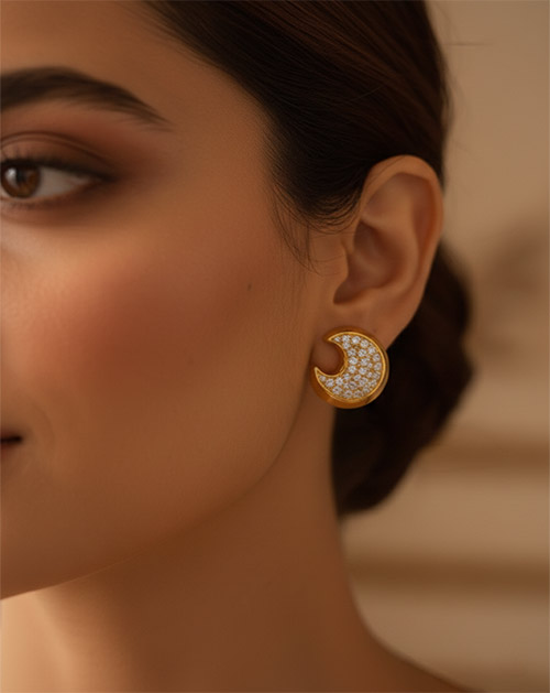 Crescent Glow AD Anti-Tarnish Gold Plated Stud Earrings