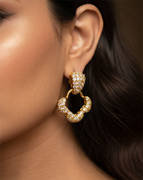 AD Clover Spark Anti-Tarnish Gold Plated Earrings