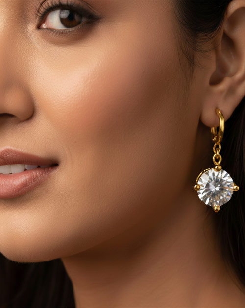 Elegant AD Stone Drop Gold Plated Earrings