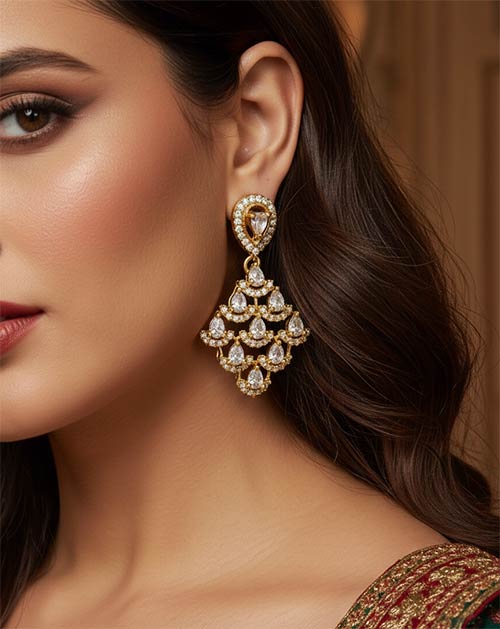 Elegant AD Stone Waterdrop Gold Plated Earrings