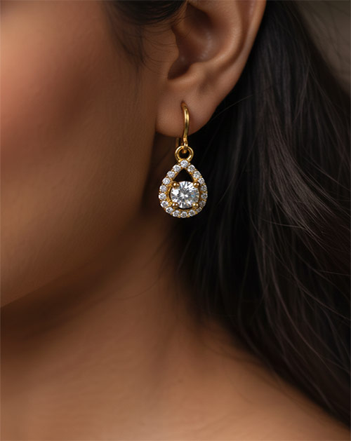 Elegant Tear Drop AD Stone Gold Plated Earrings