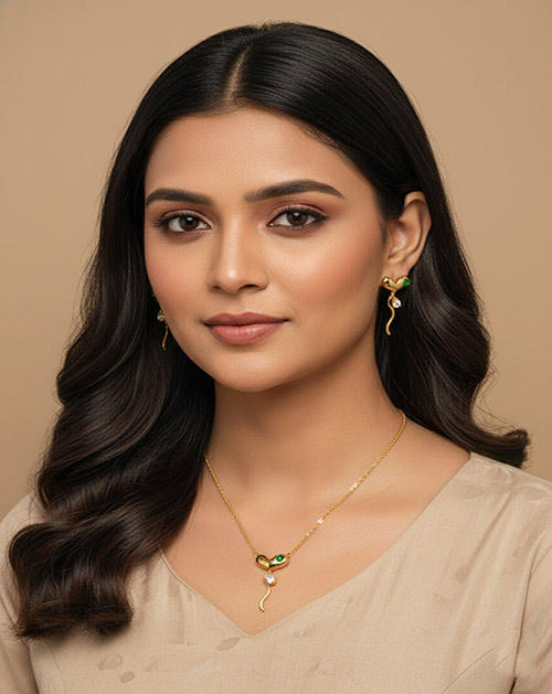 Emerald Curve Anti-Tarnish Necklace Set With Earrings