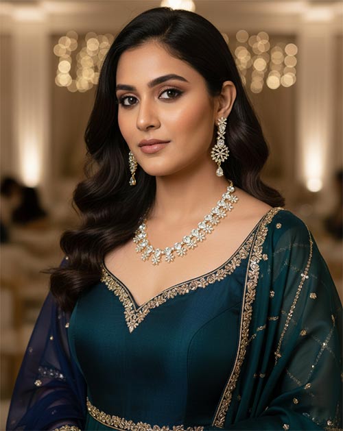 Gold Plated White Crystal Floral Necklace Set With Drop Earrings