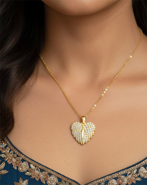 Golden Angel Wings Crystal Anti-Tarnish Pendant Necklace
