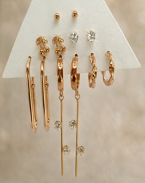Golden Charm Multi-Style Stud & Hoop Earrings 6 Set