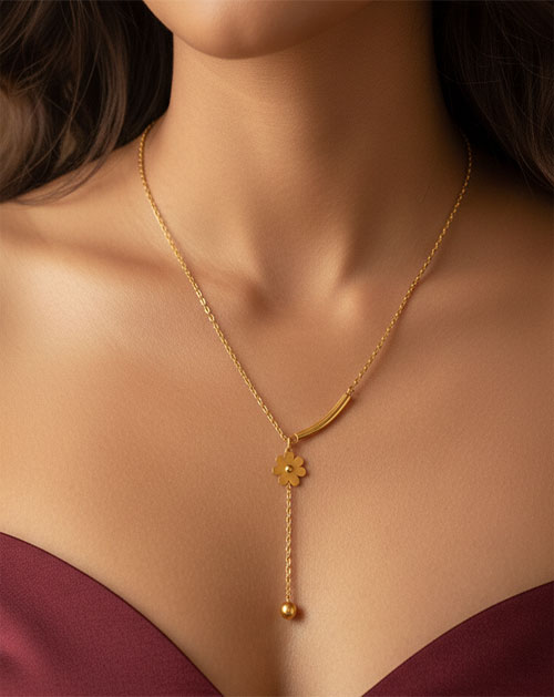 Golden Floral Anti-Tarnish Pendant Necklace