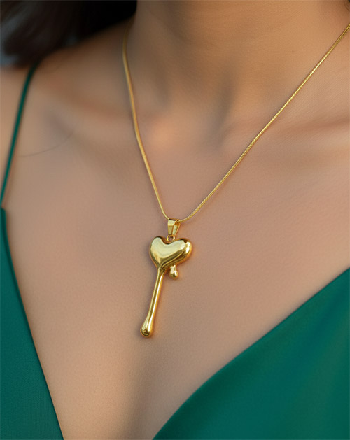 Golden Heart Key Anti- Tarnish Pendant Necklace