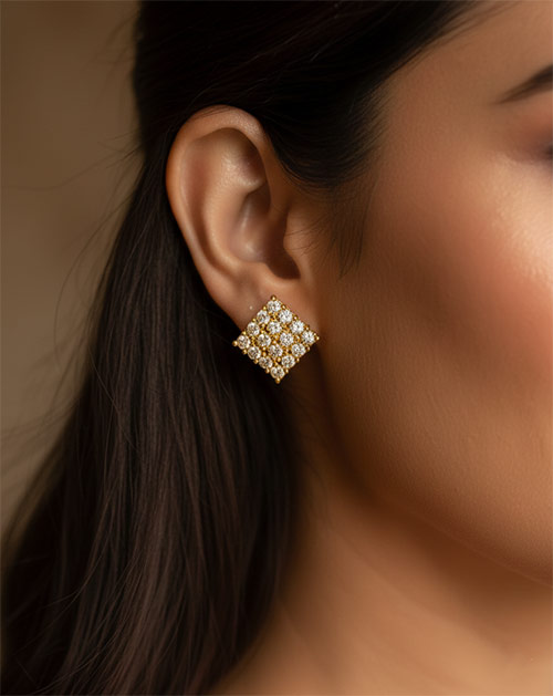 Grid AD Stud Gold Plated Earrings