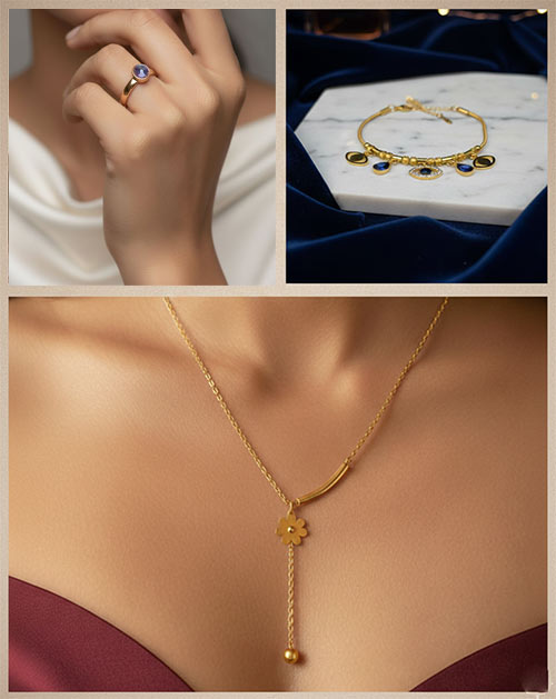 Heart & Evil Eye Floral Anti-Tarnish Combo Jewellery