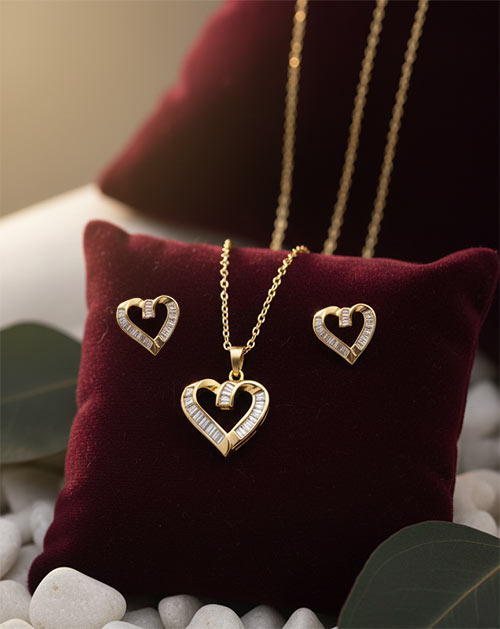 Heart Glow Anti-Tarnish Gold Plated Necklace Set With Earrings