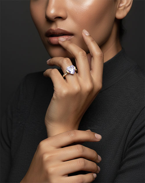 Heart Light Violet Crystal Anti-Tarnish Gold Plated Ring