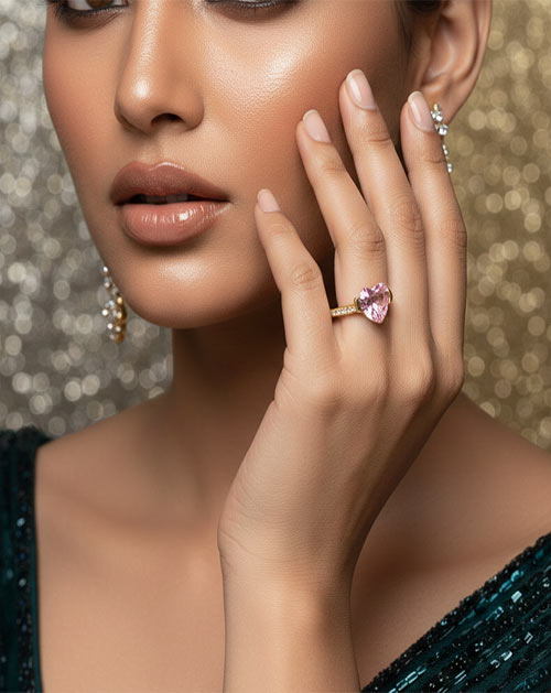 Heart Pink Crystal Anti-Tarnish Gold Plated Ring