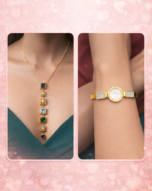 Lookmez Valentine Special Anti-Tarnish Gold Plated Pendant Necklace & Bracelet Gift Combo for Women