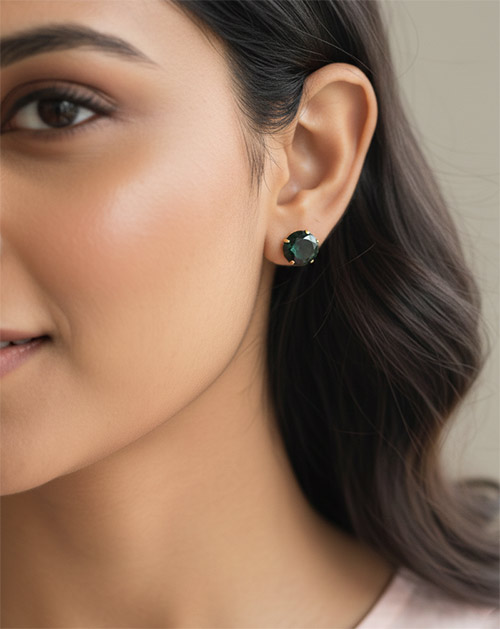 Midnight Black Crystal Gold Prong Stud Earrings