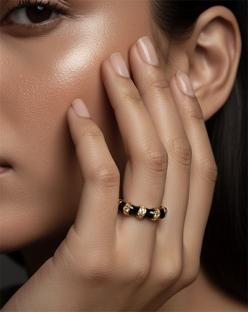 Midnight Charm Black & Golden Anti-Tarnish Ring