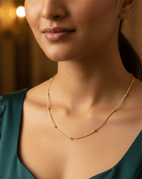 Minimal Beaded Snake Gold Plated Brass Chain