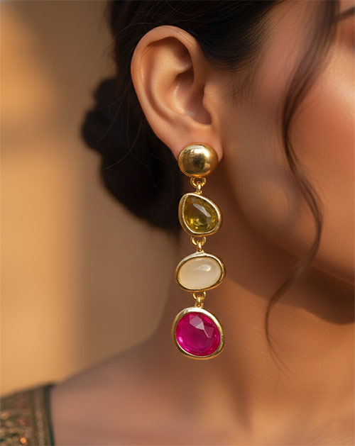 Multi-Tone Crystal Drop Anti-Tarnish Gold Plated Earrings