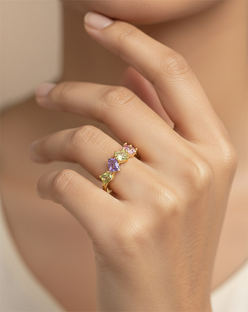 Multicolor Crystal Anti-Tarnish Gold Plated Ring