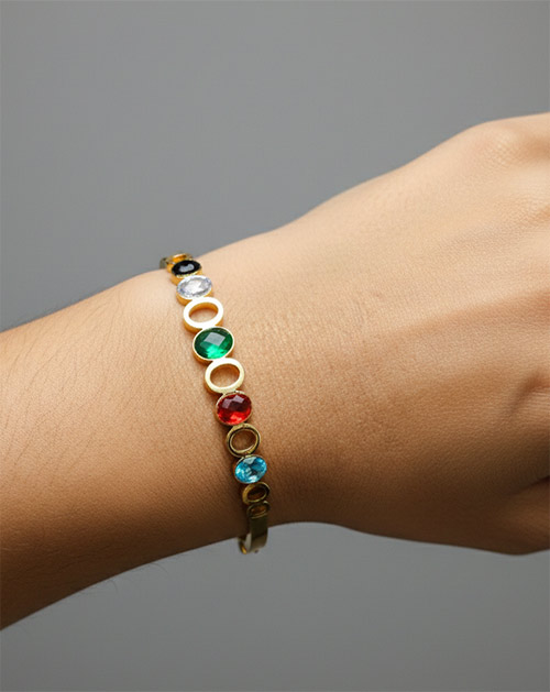 Multicolor Crystal Circle Anti-Tarnish Gold Plated Bracelet