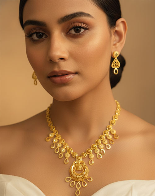 Rajvanshi Gold-Tone Cutwork Necklace Jewellery Set with Matching Earrings