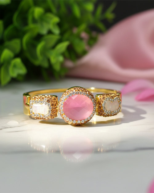 Royal Blush Opal & Rose Crystal Gold Plated Bracelet For Women And Girl