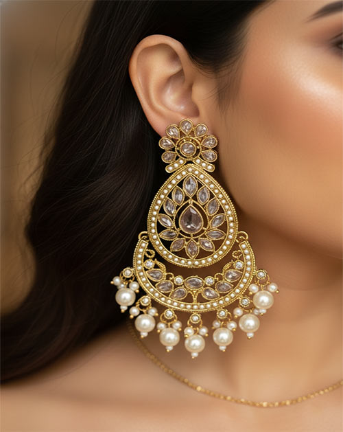 Royal Pearl Waterdrop Floral Gold Plated Earrings