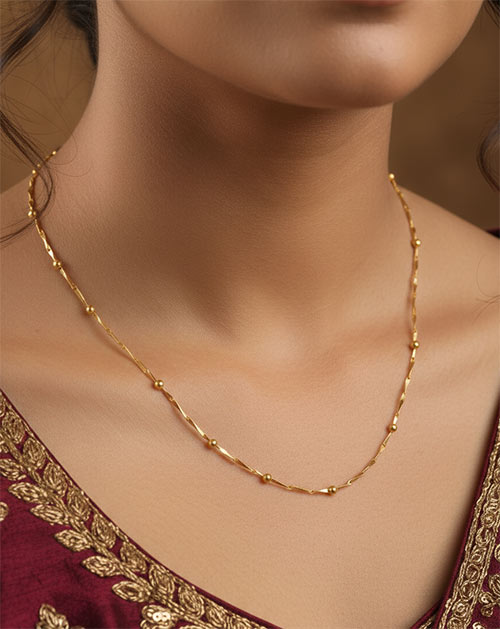 Slim Beaded Gold Plated Brass Chain