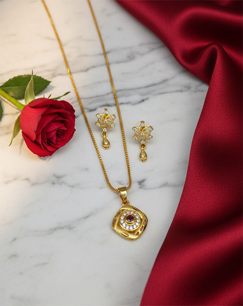 Spiral Circle Micro Gold Plated Pendant Mangalsutra With Earrings