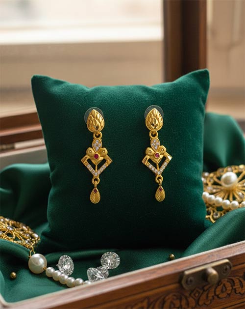 Swarnika AD Pattern Micro Gold Plated Drop Earrings