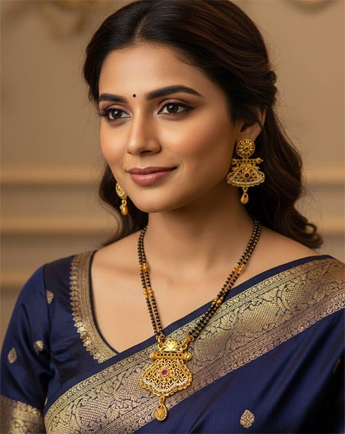 Temple Inspired Cutwork Micro Gold Plated Mangalsutra With Earrings