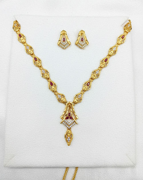 Temple Look Micro Gold Plated Necklace With Matching Earrings