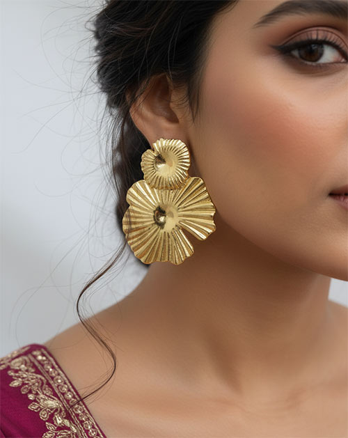 Textured Bloom Anti-Tarnish Gold Plated Earrings