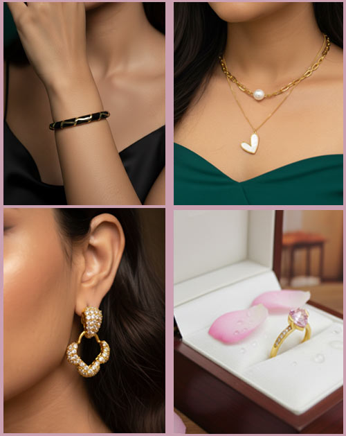 Valentine Special Combo – Elegant Heart Pendant Necklace Set with Ring, Earrings & Bracelet